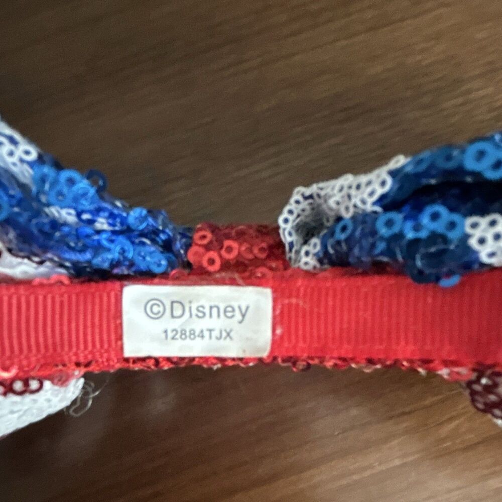 Disney Minnie Mouse USA Sequined Ears Bow Headband Striped Red/White/Blue - Picture 7 of 16